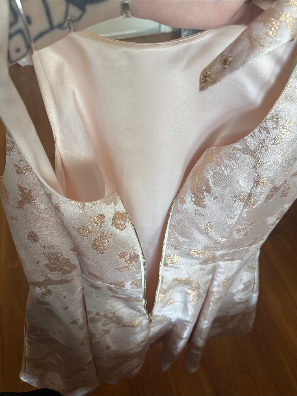 Eliza J Women’s Blush Pink & Gold Jacquard Party Dress with Embellished Belt 10 - Picture 10 of 10